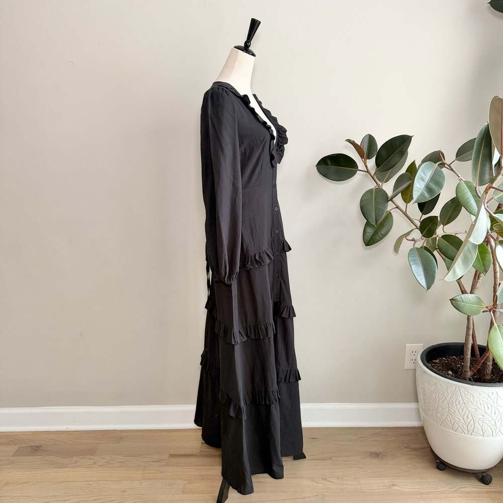 Commense Long Sleeve Tiered Ruffle V-Neck Semi Sheer Maxi Dress - Picture 4 of 9